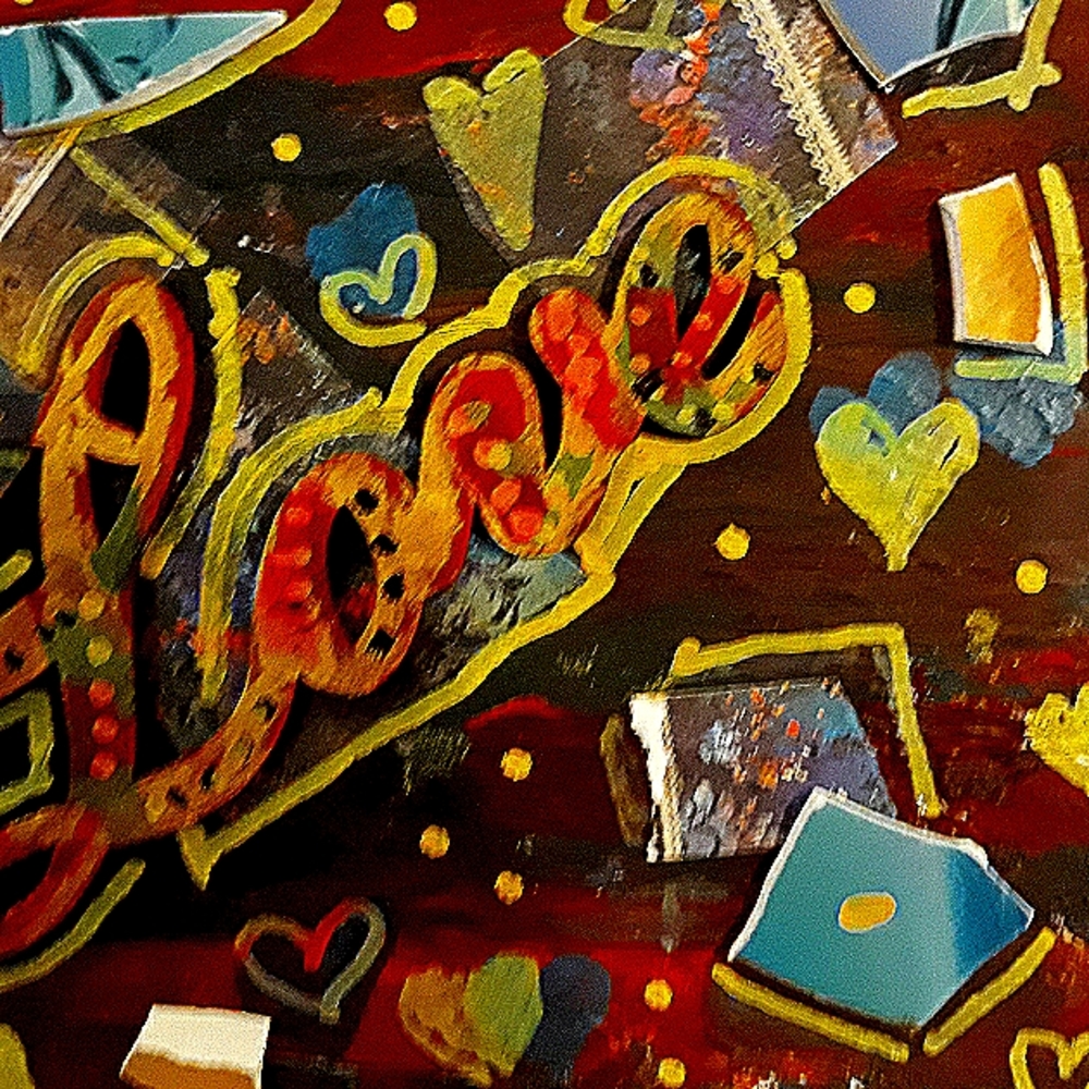 Mixed media wall art "Love" ready to hang BRAND New